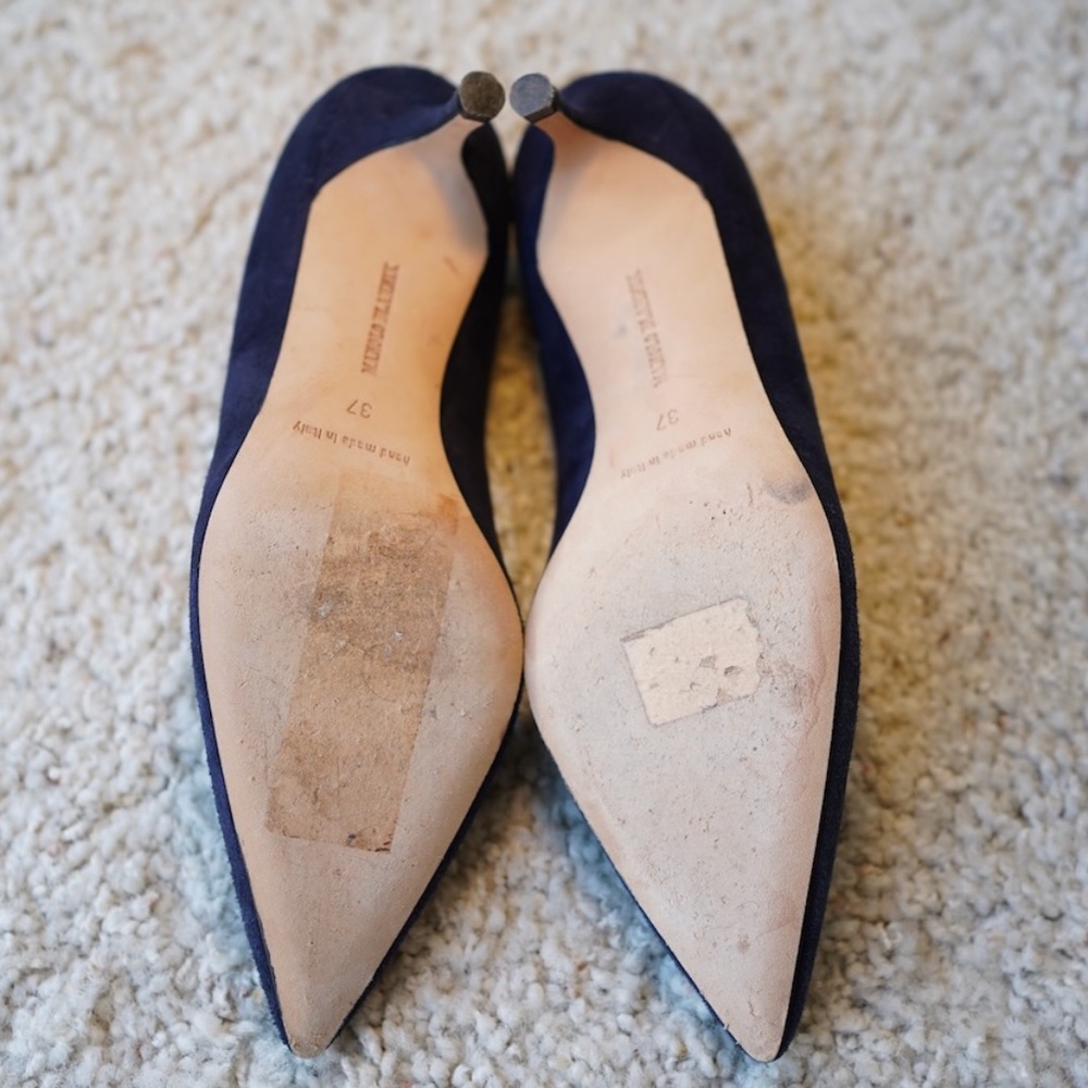 NEW Manolo Blahnik BB 50mm Suede Pumps - Navy Size 7 US / 37 IT - Never Worn - Picture 7 of 8